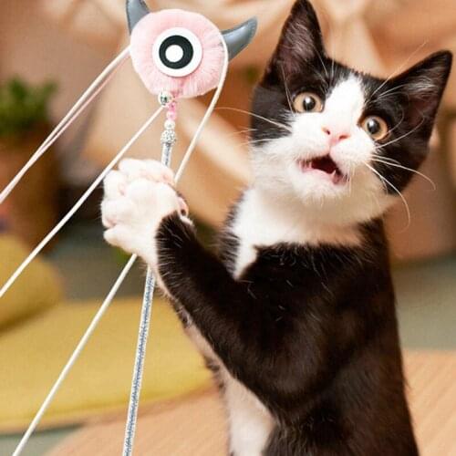 2021 Interactive Cat Teaser Wand Toy With Tassel Plush Attachment Bell Toy Long Stick Kitten Interactive Play Pet Cat Toy Supply