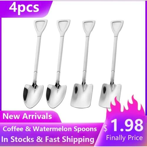 4PCS Coffee Spoon Cutlery Set Stainless Steel Retro Iron Shovel Ice Cream Spoon Scoop Creative Spoon Tea-spoon Kitchen Tableware