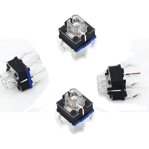 50pcs/lot 7*7*7 mm Transparent with Blue Light Tactile Push Button DIP Tact Switches 7x7mm