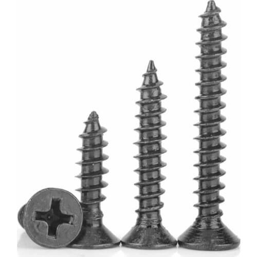 50Pcs M1.4 M1.7 M2 M2.3 M2.6 M3 M4 Carbon steel Black Cross recessed countersunk Flat head tapping screws Wood Screw