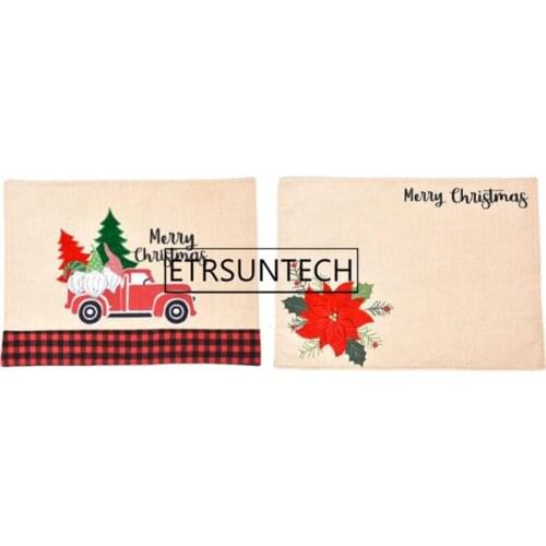 50pcs Christmas Placemat Retro Red and Black Plaid Dining Table Mat Coaster Cotton Linen Pad Cup Mat Kitchen Decoration
