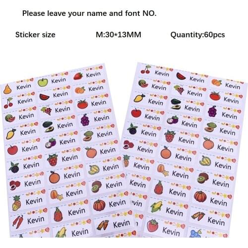 60PCS customizable name stickers fruits for children waterproof free shipping School Stationery scrapbooking accessories