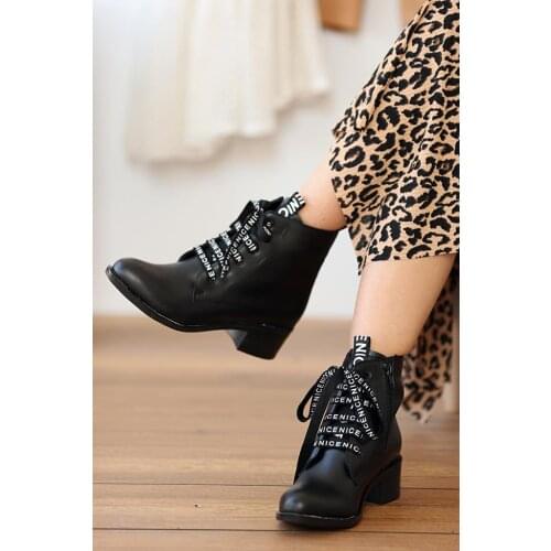 A930-20Siyah Pink Potin Black Women Boots A930-20