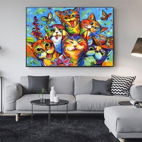 Abstract Cat Dog Canvas Painting Colorful Animal Posters and Prints Quadros Wall Art Picture for Living Room Home Decor Cuadro