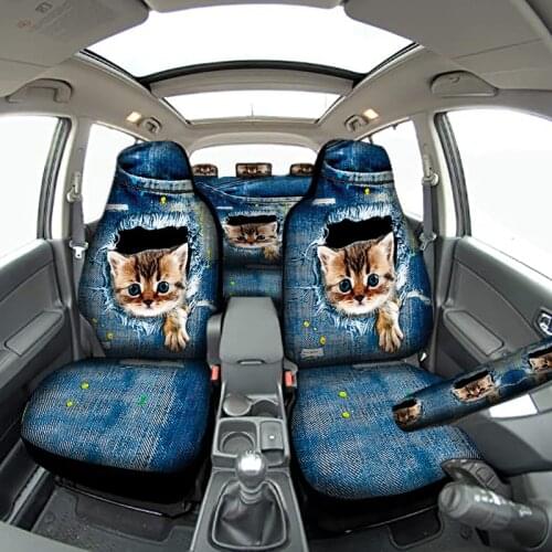 Denim milk cat print front and rear seat covers - soft front and rear split seat protection, easy to install, suitable for cars