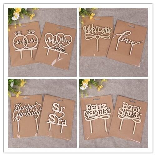 Mixed style wood cake topper wedding happy birthday cake topper wedding cake toppers bride and groom
