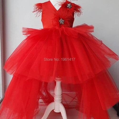 Childrens Red Beauty Dress Girls Dress Is Short In Front And Long In Back Baby Birthday dress