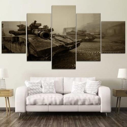 Home Decoration Canvas Artwork Modern HD 5 Panel Tank Painting Printed Poster Modular For Living Room Framework