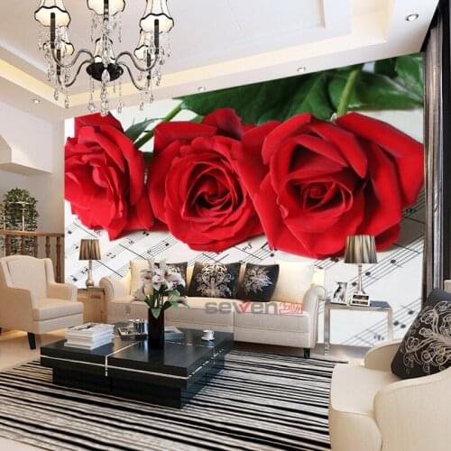 Three Red Rose Flowrer 8d Papel mural musical note 3D photo murals Wallpaper 3d wall murals for living room 3d wall paper murals