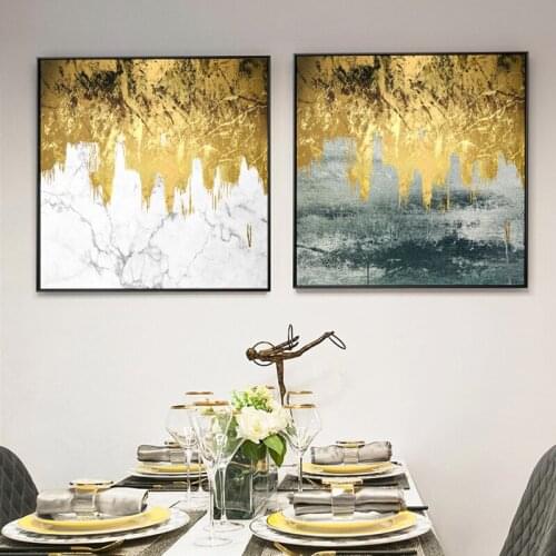Golden Flowing Paint Canvas Painting Abstract Wall Picture For Living Room Bedroom Poster And Print Morden Home Pop Art Cuadros