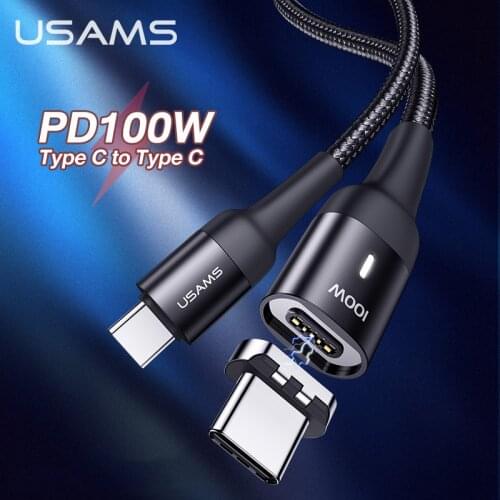 USAMS Magnetic USB Cable PD Fast Charging Type C To Type C Cable Magnet Charger Data Cable For Xiaomi mi 10 Pro Samsung S20 Ipad