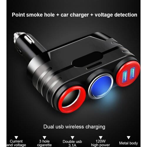 Car Cigarette Lighter Wireless Charger 1 for 3 Multi-Function Dual Connector USB Adapter Plug Chargers Car Electric Car Goods
