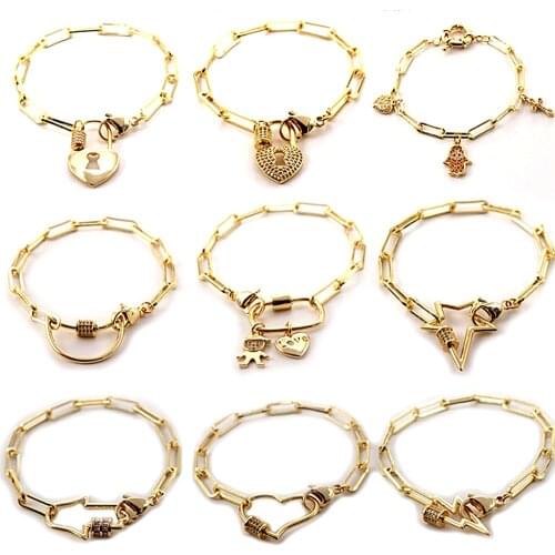 MHS.SUN Vintage Design Chunky Chain Bracelets With Charming Lock/Star/Moon Pendants Fashion Bracelets AAA CZ Jewelry 1Pcs