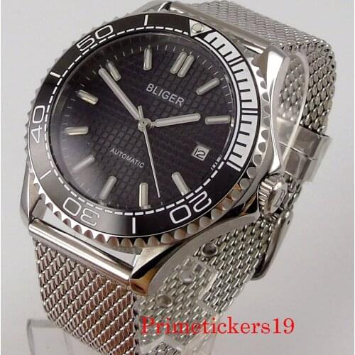 41mm Bliger Automatic Men Watches Date Indicator Sapphire Crystal MIYOTA 8215 Movement Black Dial