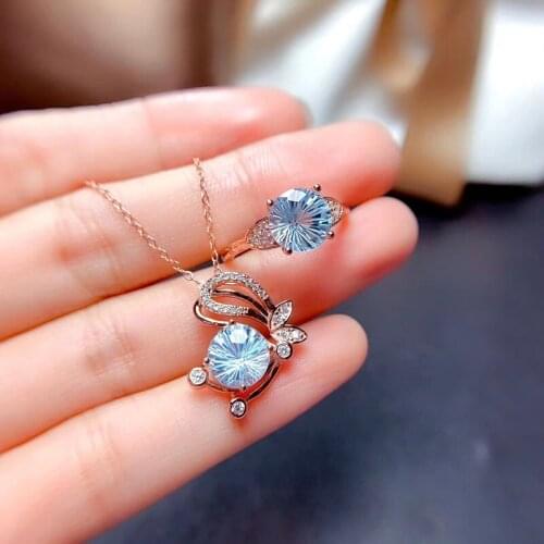 Natural Blue Topaz Sets Round Faceted High Purity Excellent Color for Women Party 8x8mm Fine Jewelery High Quality S925 Silver