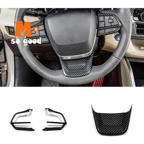 For Toyota Highlander Kluger 2021 2022 Carbon Interior Accessories Car steering wheel switch control decor sticker Cover Trim
