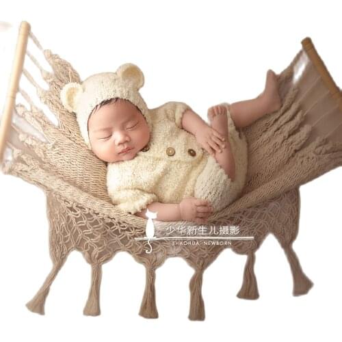 Newborn Fluffy Bear Outfit Angora Knitted Teddy Bear Overall Romper Photography Props Baby Girl Outfit Hat Set Photo Shoot