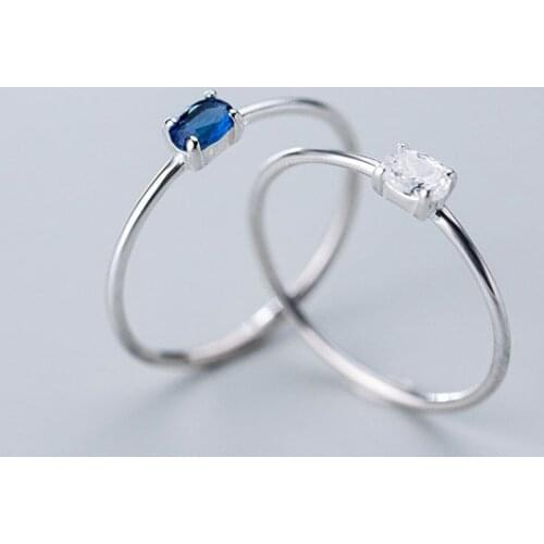 Solid 925 Sterling Silver Rings for Women Teen Girls Blue cz Zircon Crystal Small Thin Knuckle Stackable Jewelry 2021