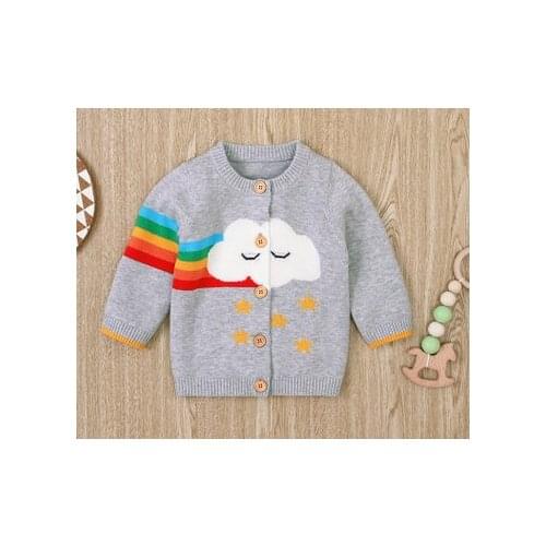 Toddler’s Autumn Clothes O-Neck Long-Sleeves Sweater Cardigan with Rainbow Cloud Star Patterns for Baby Girl, Boy
