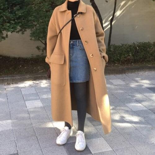 Alien Kitty Women Coats French Casual Warm Solid Female Winter Single Breasted Retro Oversize Loose Woolen Chic Long Coat