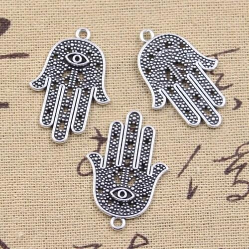 10pcs Charms Eye Hamsa Palm Fatima Hand Protection 33x22mm Antique Silver Color Pendants DIY Making Handmade Tibetan Jewelry