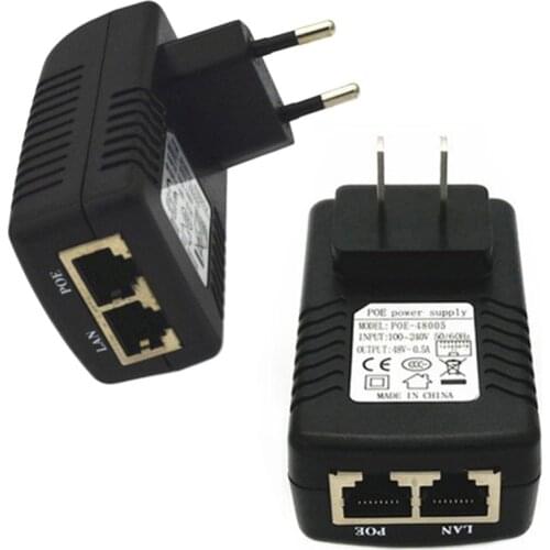 CCTV Security AC 110V-240V To DC 48V 0.5A POE Injector Power Adapter Ethernet IP Camera Phone PoE Power Supply US EU Plug