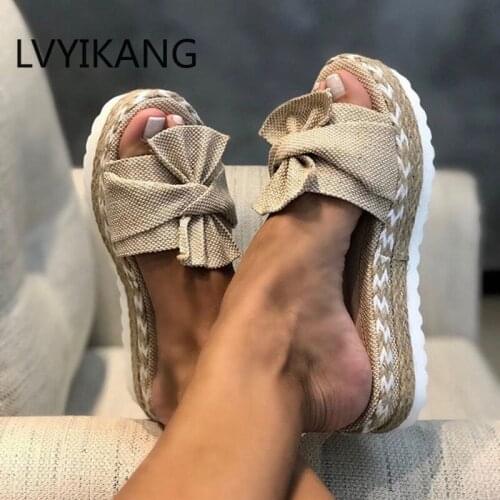 Women Bowknot Sandals 2020 Summer Cute Casual Daily Comfy Slip On Platform Ladies Sandals Party Peep Toe Female Slippers