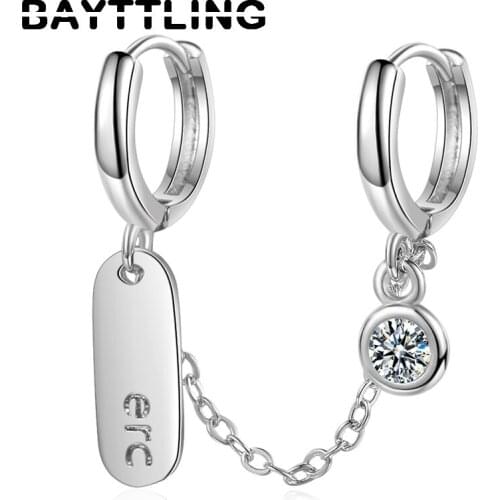 BAYTTLING 925 Sterling Silver Luxury Round Zircon Pendant Earrings For Women Fashion Charm Double Ear Jewelry Gift