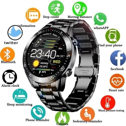 GUOLING 2021 New Steel Band Smart Watch Men For Android IOS Phone Heart Rate IP68 Waterproof Full Touch Screen Luxury Smartwatch