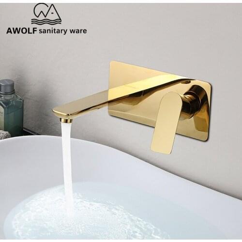 Bathroom Basin Faucet Wall Mounted Solid Brass Hot Cold Water 2 Pcs Mixer Tap Split Switch Black Antique White Gold FaucetML8065