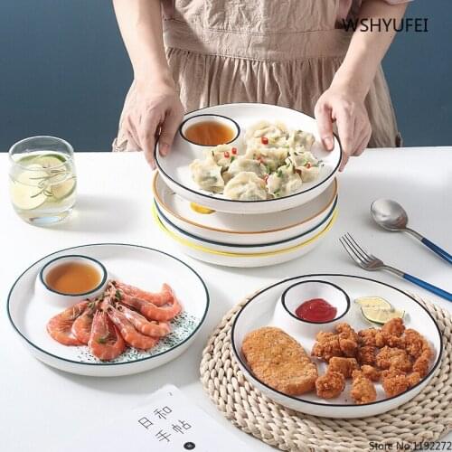 Creative Ceramic Dumplings Grid Dipping Dumpling Plate Breakfast Snack French Fries Dish Salad Fruit Home Kitchen Tableware