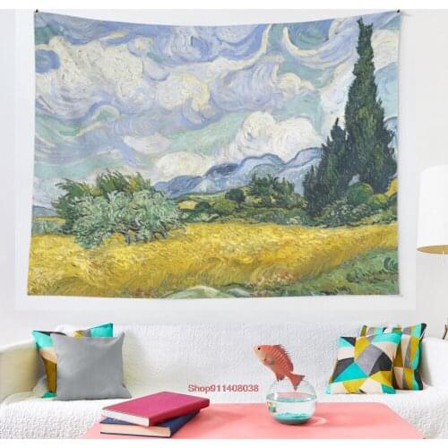 Van Gogh Wheat Field with Cypresses 1889 tapestry Wall Hanging Astrology Divination Bedspread