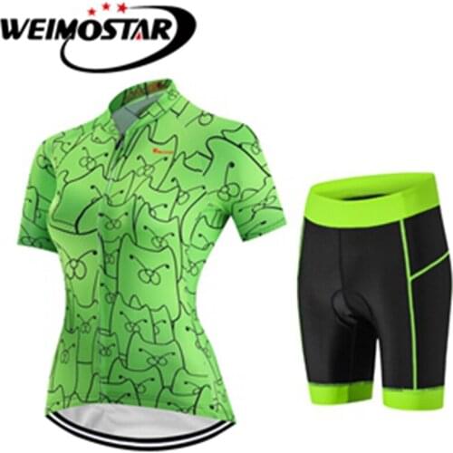 Weimostar Women Cycling Clothing Pro Cycling Jersey set Green Sport Bicycle Ciclismo Summer Short Sleeve MTB Bike Jersey set