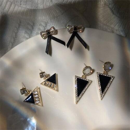 Women Earrings Vintage Earrings Golden Geometric Inlaid Cubic Zirconia Triangle Earrings Trendy Surprise Gift for Girlfriend