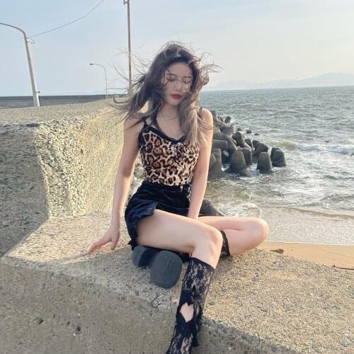 Retro leopard camisole womens summer tube top wearing sleeveless sexy top