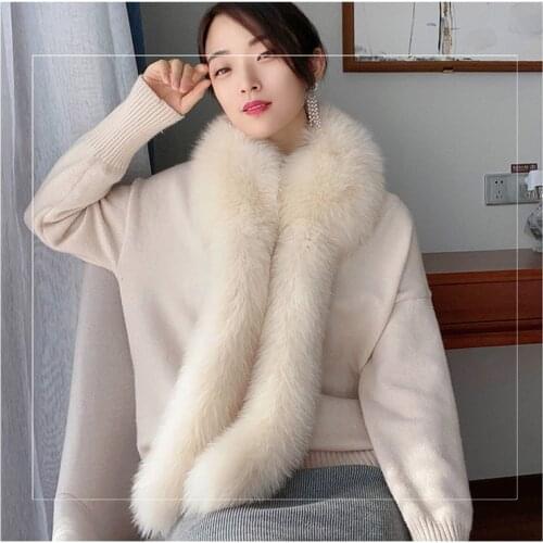 MS.Minshu Genuine Fox Fur Scarf With tails Natural Fox Fur Collar Fashion Women Winter Scarf Real Fox Fur Collar