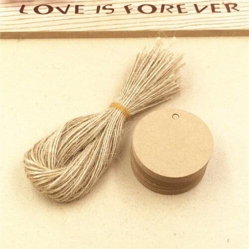 100Pcs/Lot Handmade Blank Brown and White Round Kraft Paper Tags For Wedding Cake Bags Decoration Tags Card With Hemp Strings