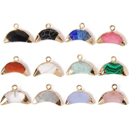 18*12mm Fashion Crescent Natural Agates Stone Pendant Chalcedony Quartz Charms for Jewelry Making Necklace Accessories DIY 15"