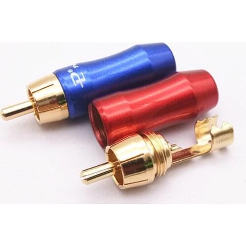 2Pcs welding Gold Plated RCA Thicken Connector RCA male plug adapter for Video/Audio Wire Connector Cable Hole diameter 6.4MM
