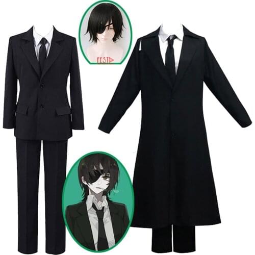 2styles Anime Chainsaw Man Himeno Cosplay Costumes Wigs Blindfold Short or Long Coat Pants Shirt Tie Halloween Party Role Play