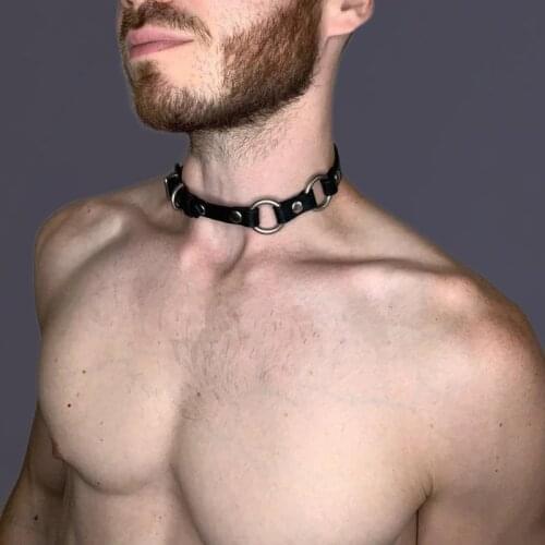 2021 Sissy PU Leather Male Choker Harness Gay Clubwear Costume Exotic Collar Festival Rave Wear Accessories Gothic Punk Bracelet