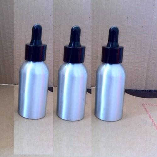 35pcs 50ml aluminum silver bottle With (black ring + black rubber) dropper lid, 50 ml aluminum dropper essential oil container