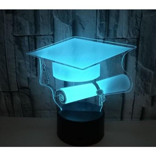3D Lamp Trencher Cap Optical Illusion Night Light Led Table Lamp 7 Colors Change for Graduation Gift Children Toys Room Decor