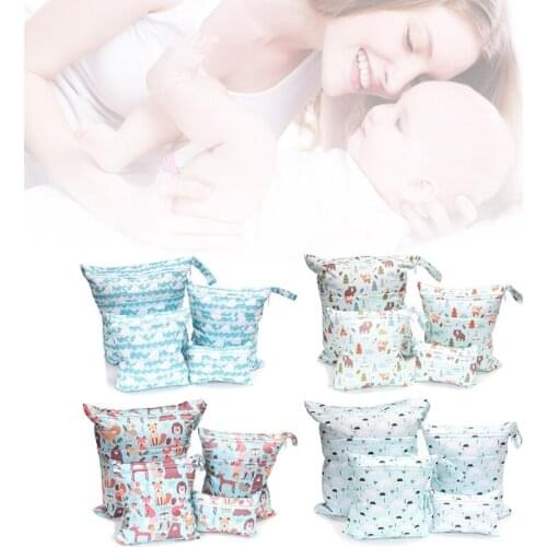 4Pcs Fashion Print Baby Diaper Storage Bags Reusable Washable Travel Nappy Pouch J60B