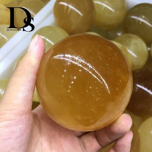 7-8cm Natural Orange Calcite ball Quartz Optical Crystal Sphere Icelannd Spar Stone Orb Healing Energy Minerals Gifts Decoration