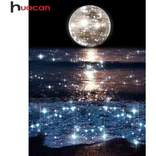 Huacan Diamond Painting Full Drill Night Sea Moon Home Decor Embroidery Fantasy Landscape Mosaic Scenery Diamond Art