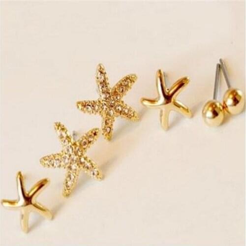 Free Shipping New High Quality Fashion Lovely Sweet Flower Earrings Imitation Pearl Starfish Earrings Three-Piece For Lady Gift