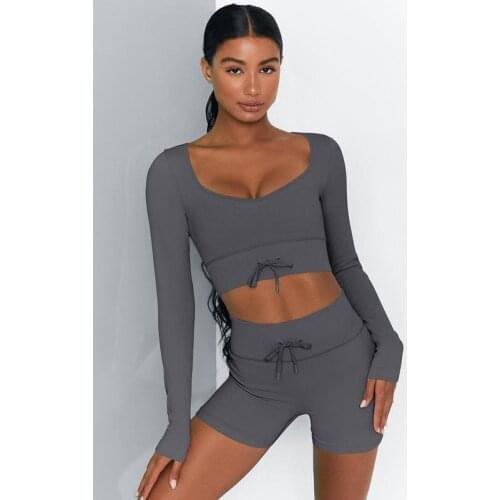 Seamless Yoga Set Long Sleeve Women Fitness Sportswear Shorts Crop Top Gym Leggings Push-up Strappy Pants Colorful Sports Suits