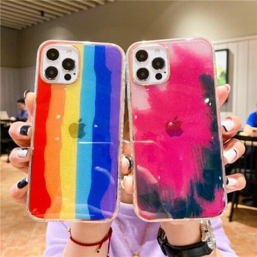 Rainbow Flash Powder Phone Case For Iphone 12 Pro Max Mini Coque Iphones 11 X Xr Xs SE2 7 8 Plus Gutta Percha Cover Accessories