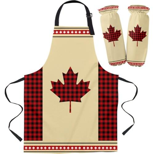 Tartan Pattern Maple Leaf Kitchen Apron Baking Accessories Sleeveless Aprons for Men Women Home Cleaning Tools